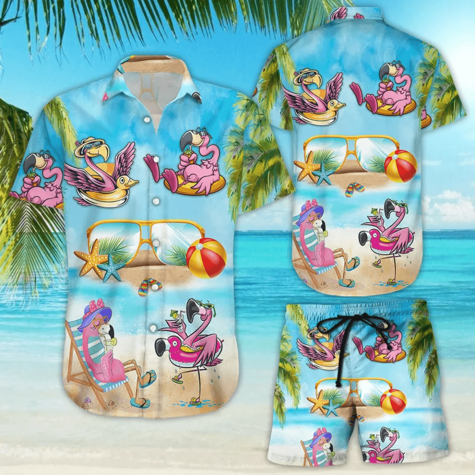 Pink Flamingo Cocktail Hawaiian Shirt  Tropical Aloha Button Down Summer Beach Party Outfit That Gets Compliments
