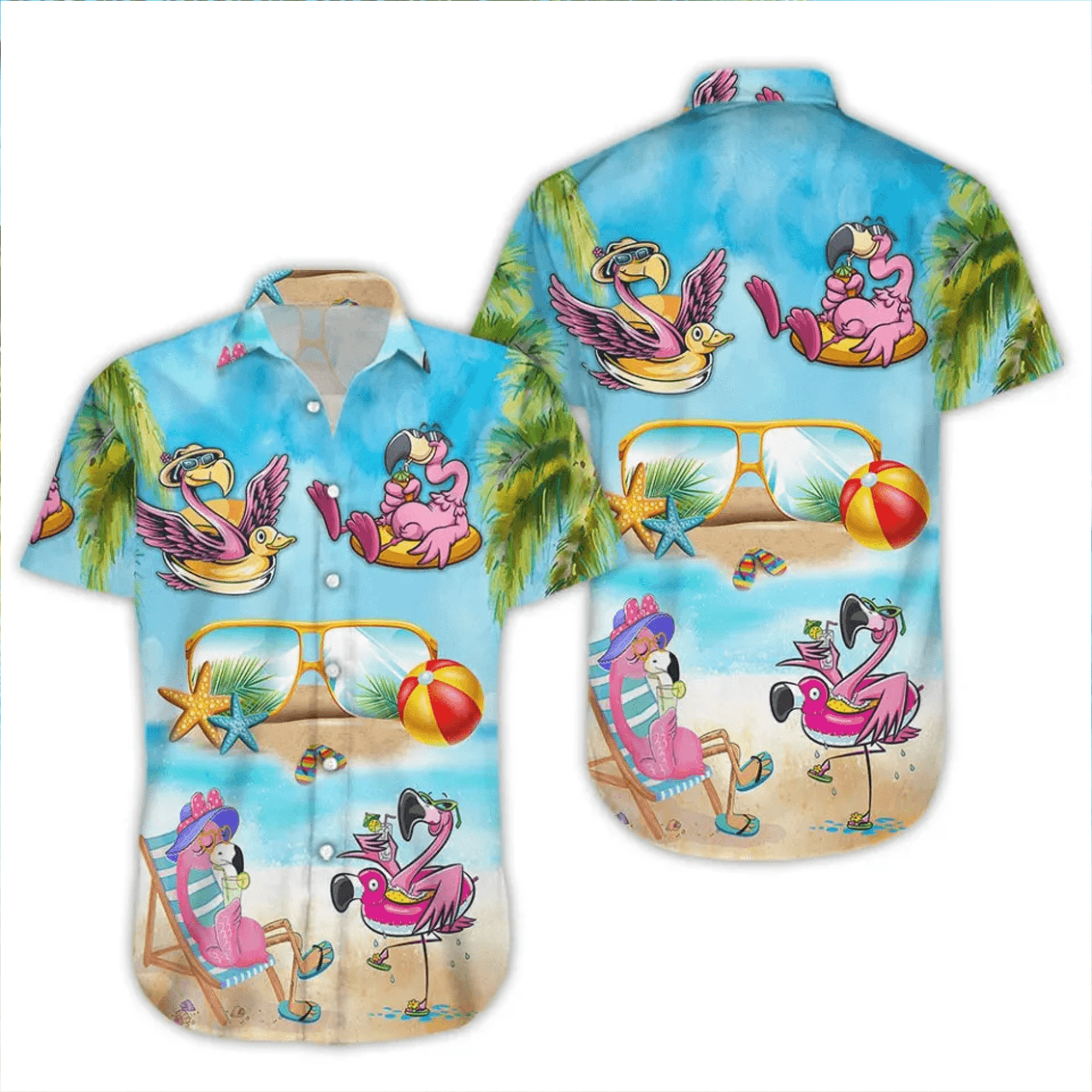 Pink Flamingo Cocktail Hawaiian Shirt  Tropical Aloha Button Down Summer Beach Party Outfit That Gets Compliments