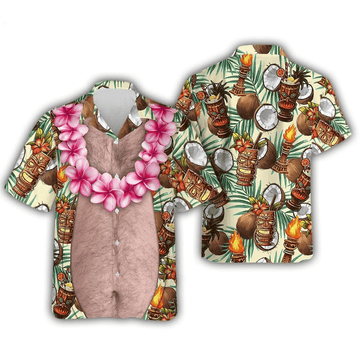 Funny Big Belly Hawaiian Shirt  Tropical Aloha Button Down Y2K Vacation Outfit That Gets Laughs