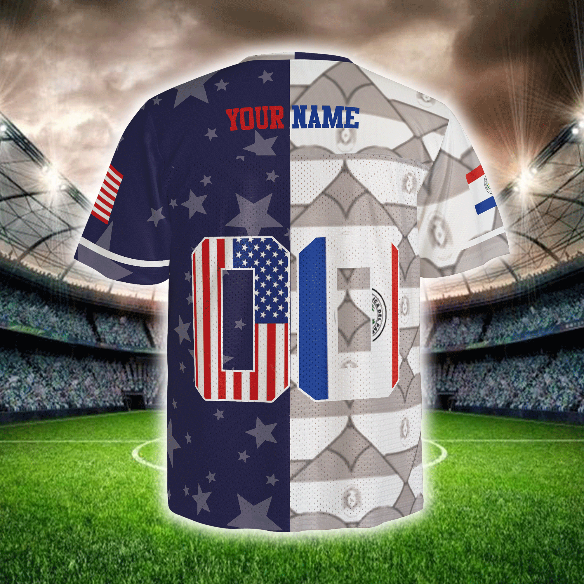 Custom Name USA vs South American Football Jersey, Split Mesh Shirt