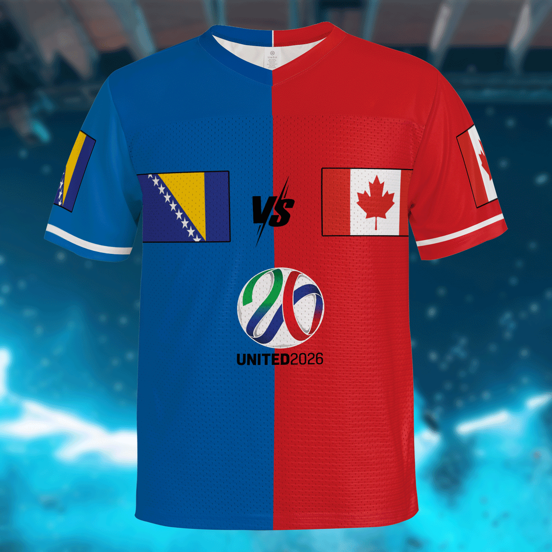 World Tournament 2026 Split Football Jersey, Blue Red Mesh Shirt, Custom Name Number, International Fan Gear