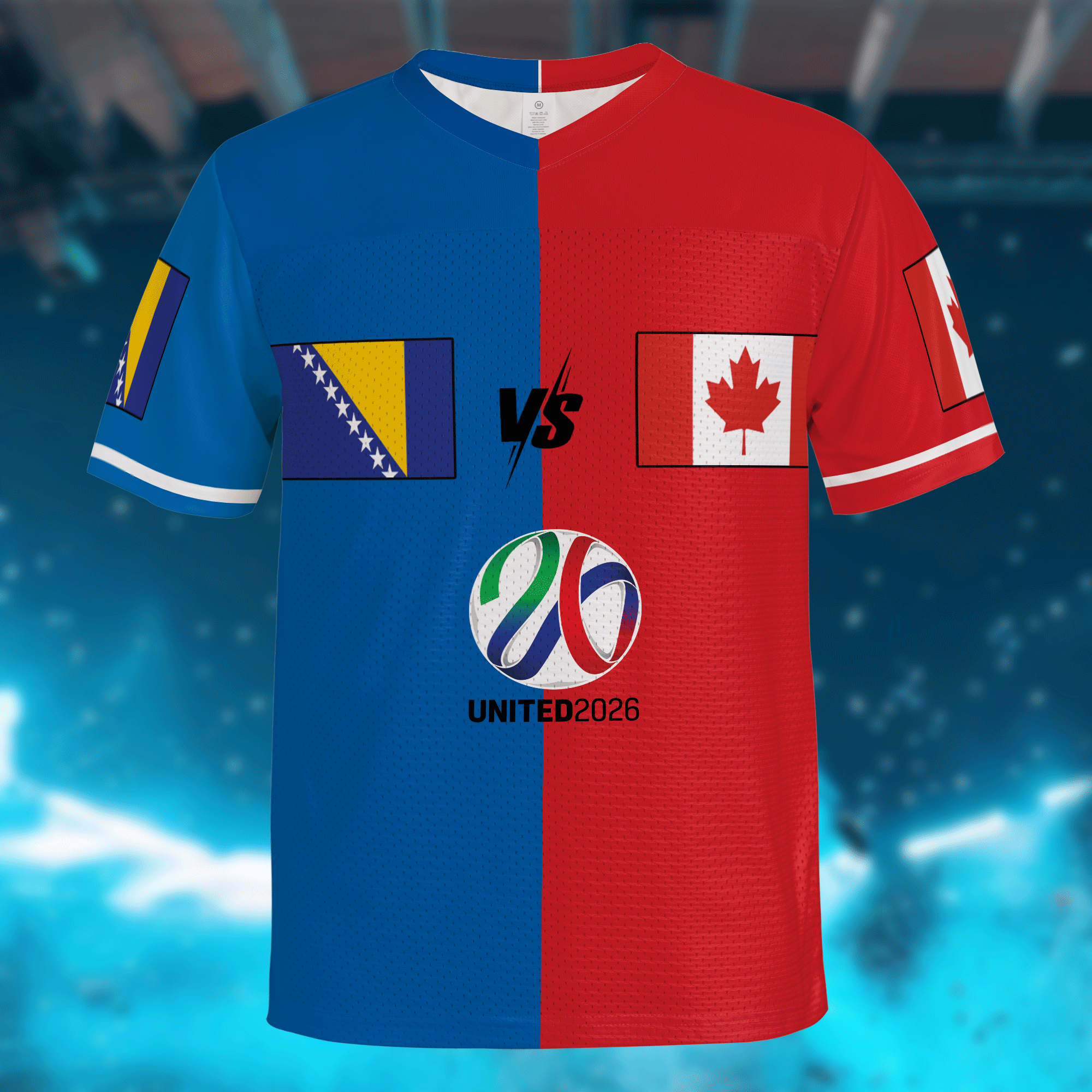 World Tournament 2026 Split Football Jersey, Blue Red Mesh Shirt, Custom Name Number, International Fan Gear