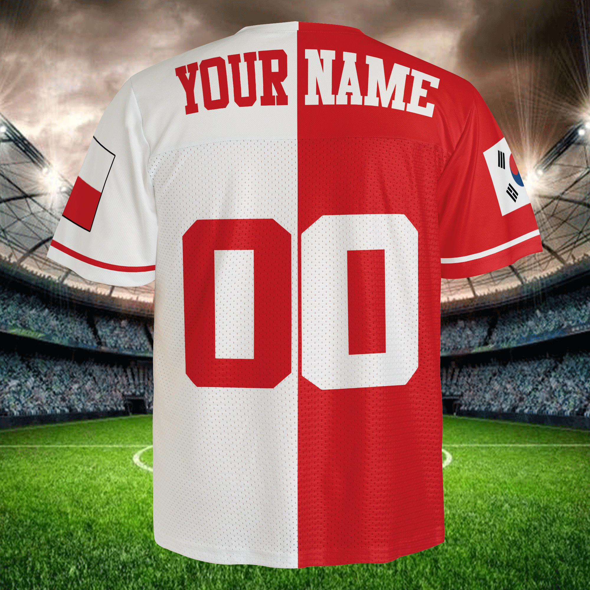 World Tournament 2026 Split Football Jersey, Red White Mesh Shirt, Custom Name Number, International Soccer Fan Gear