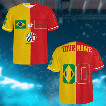 World Cup Style Jersey, Split Yellow Red Mesh, Personalized Gift