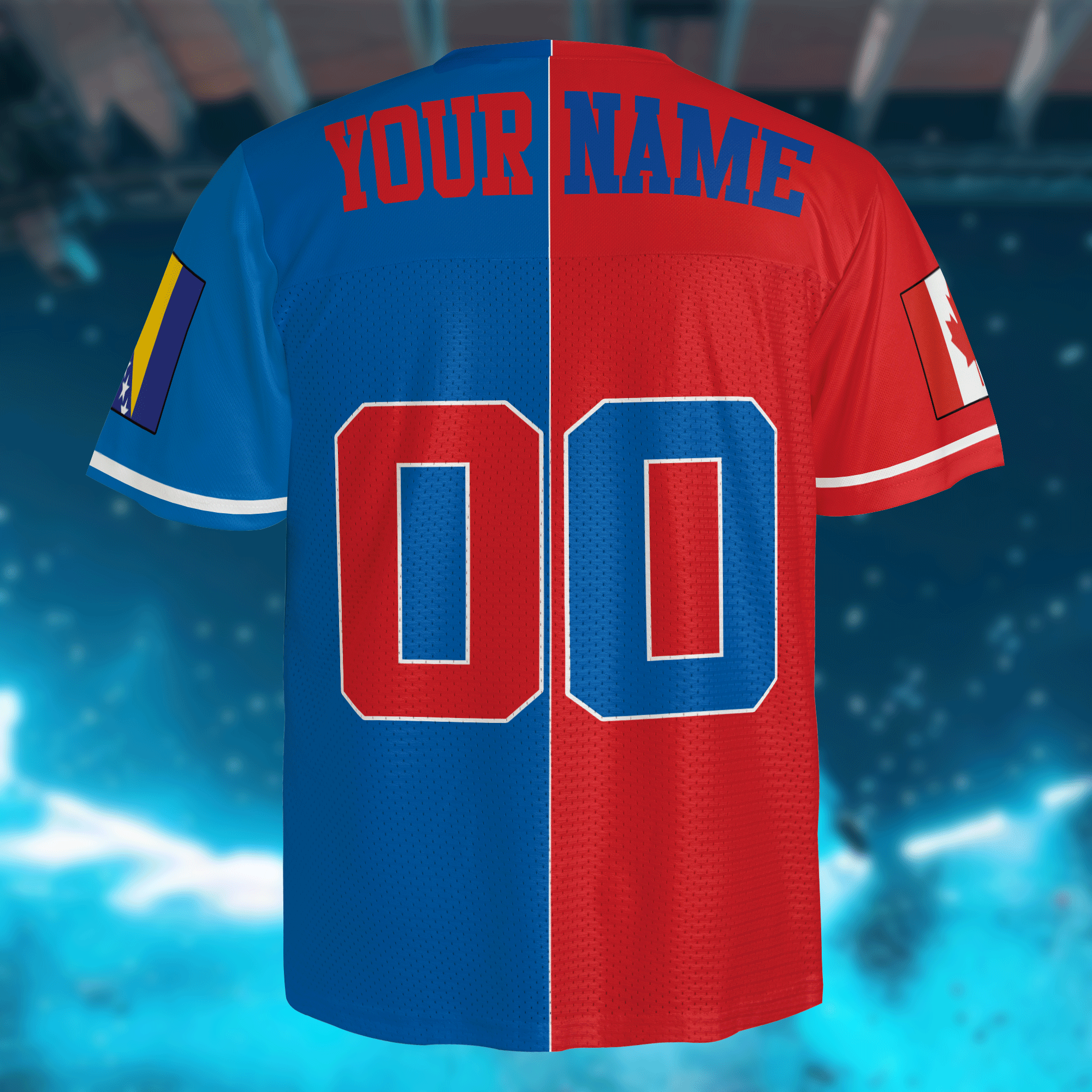 World Tournament 2026 Split Football Jersey, Blue Red Mesh Shirt, Custom Name Number, International Fan Gear