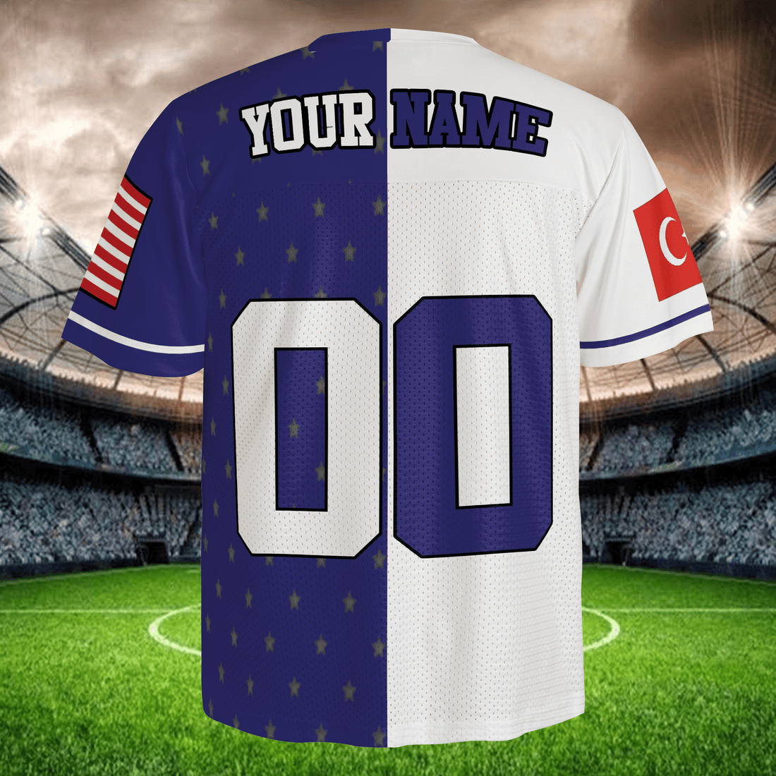 Half Blue Half White Football Shirt, Custom Name Number Jersey, Bold Fan Design