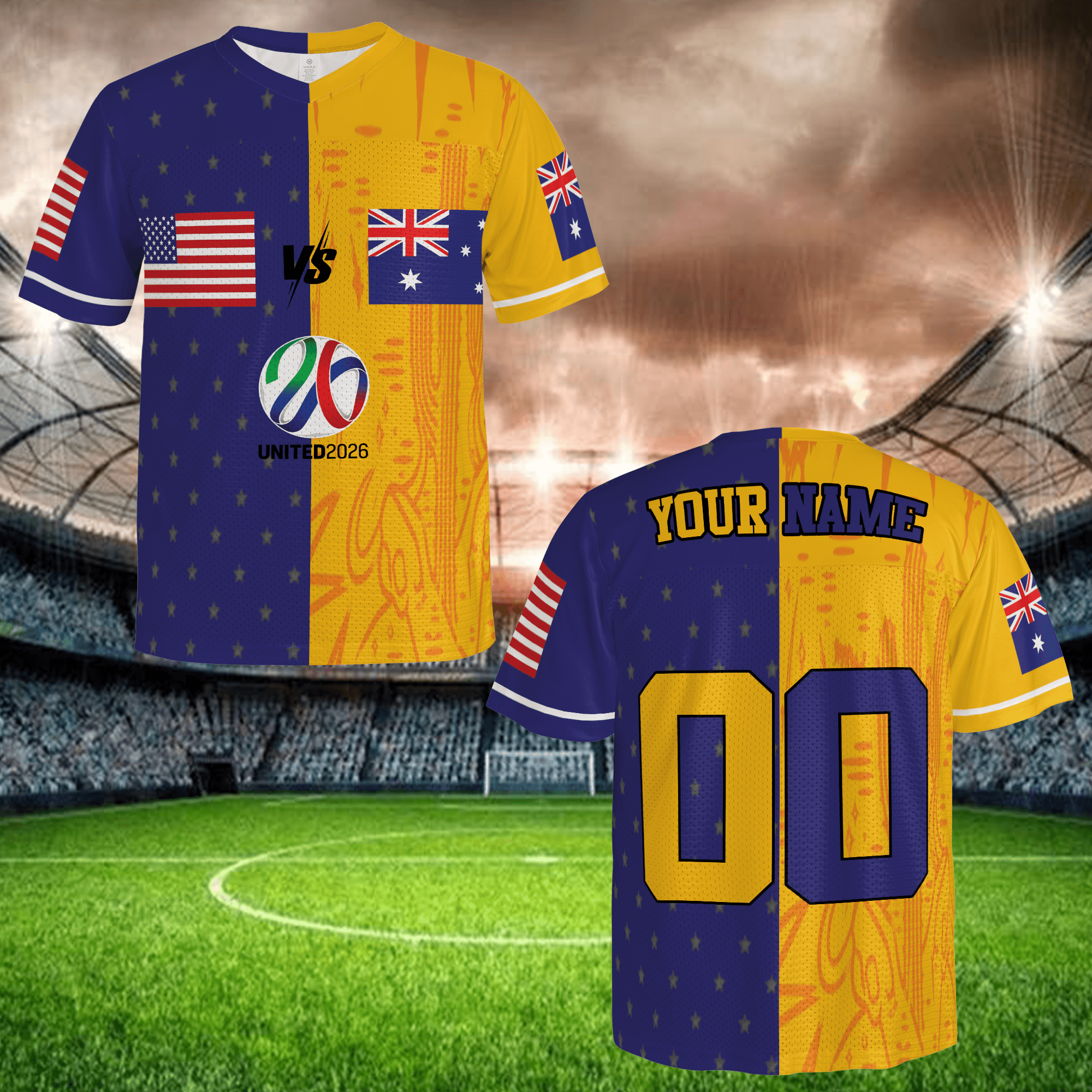 Stand Out Blue Yellow Jersey, Custom Name Number, Unique Split Soccer Shirt