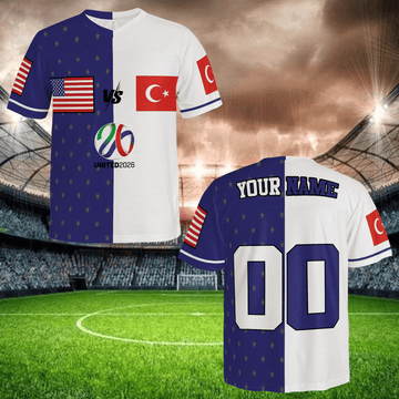 Half Blue Half White Football Shirt, Custom Name Number Jersey, Bold Fan Design