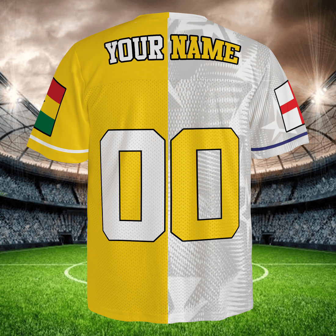 Yellow White Split Soccer Jersey, Personalized Name Number, Mesh Football Shirt, International Match Fan Apparel