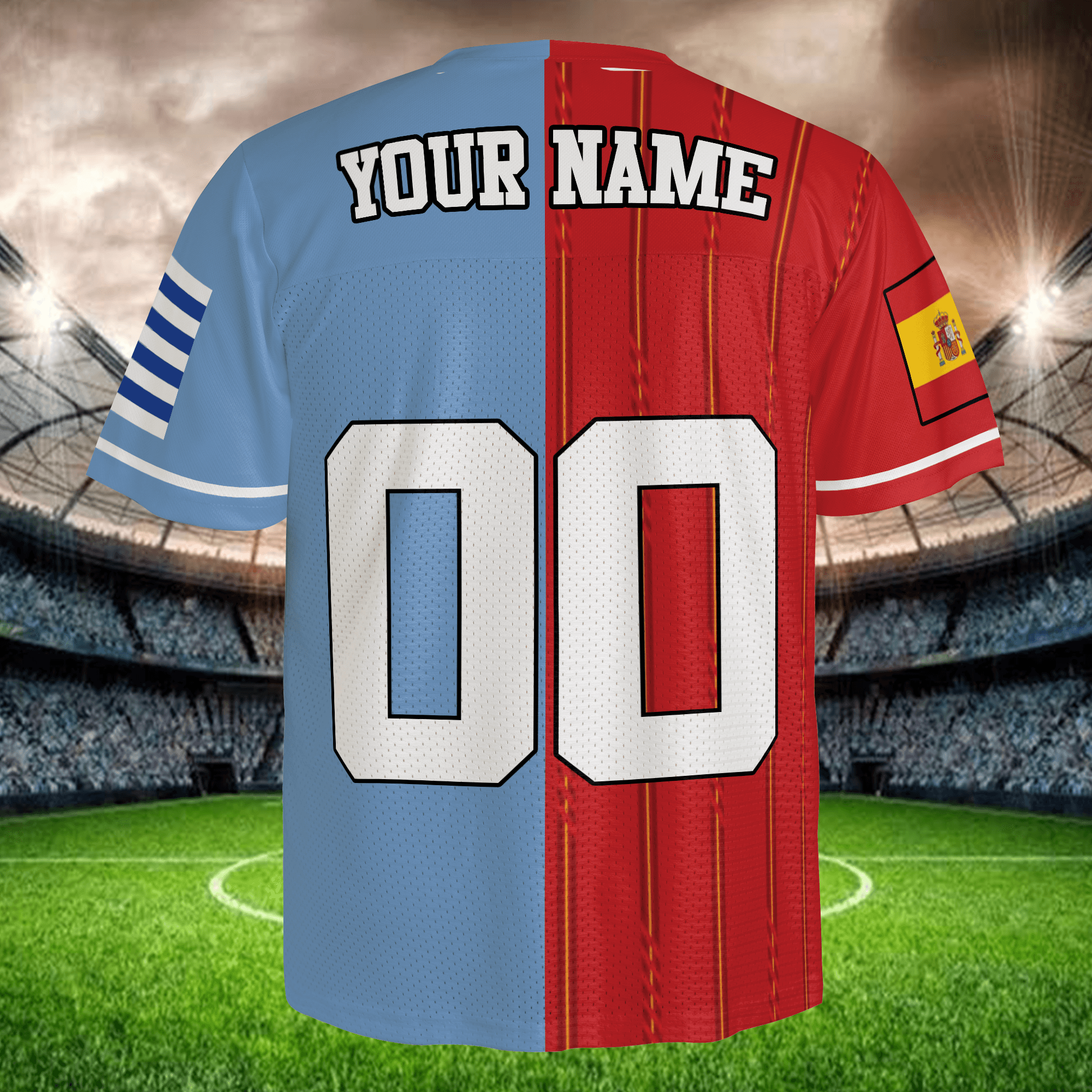 Color Block Soccer Shirt Blue Red, Personalized Fan Jersey