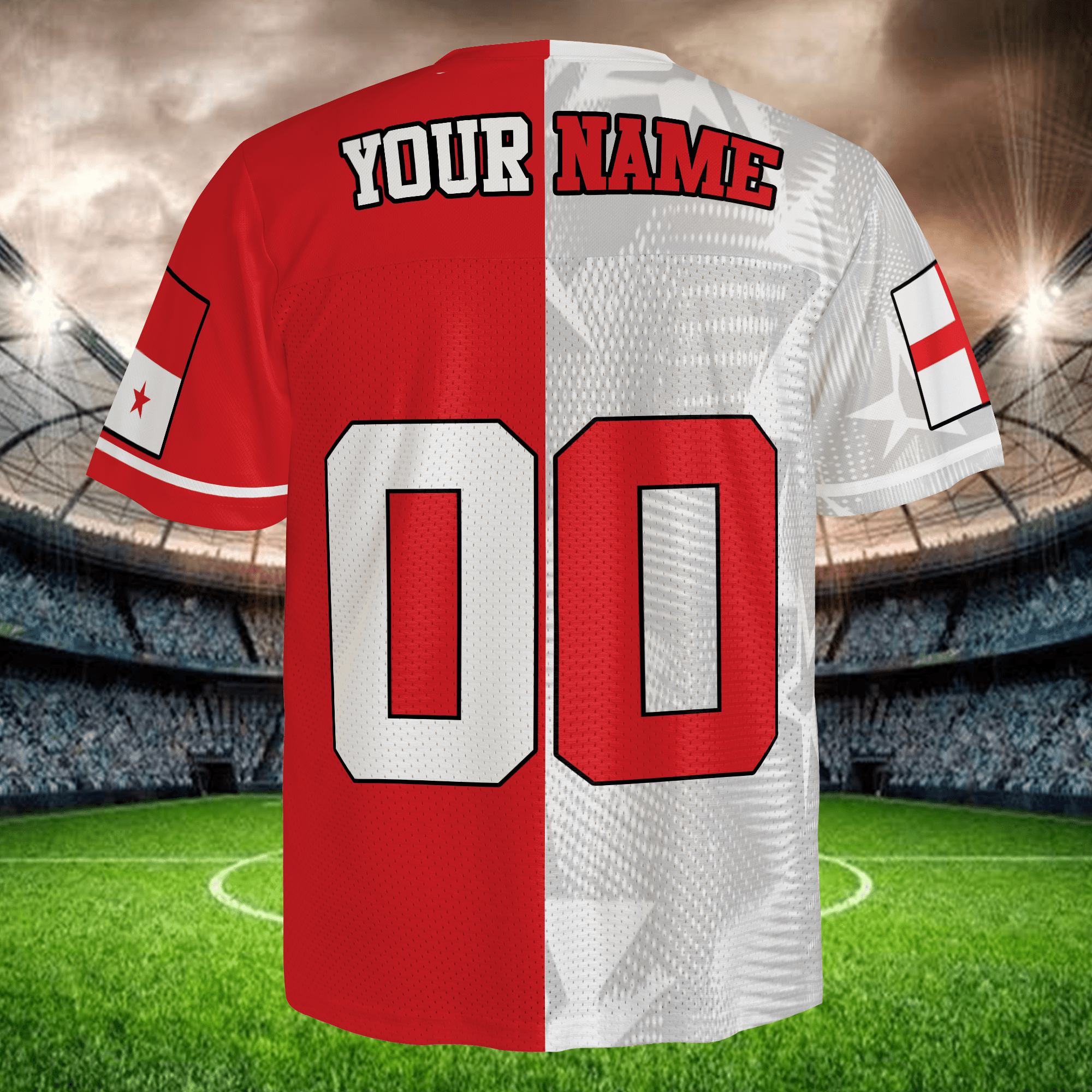 Red White Split Soccer Jersey Custom Name & Number Limited Fan Edition