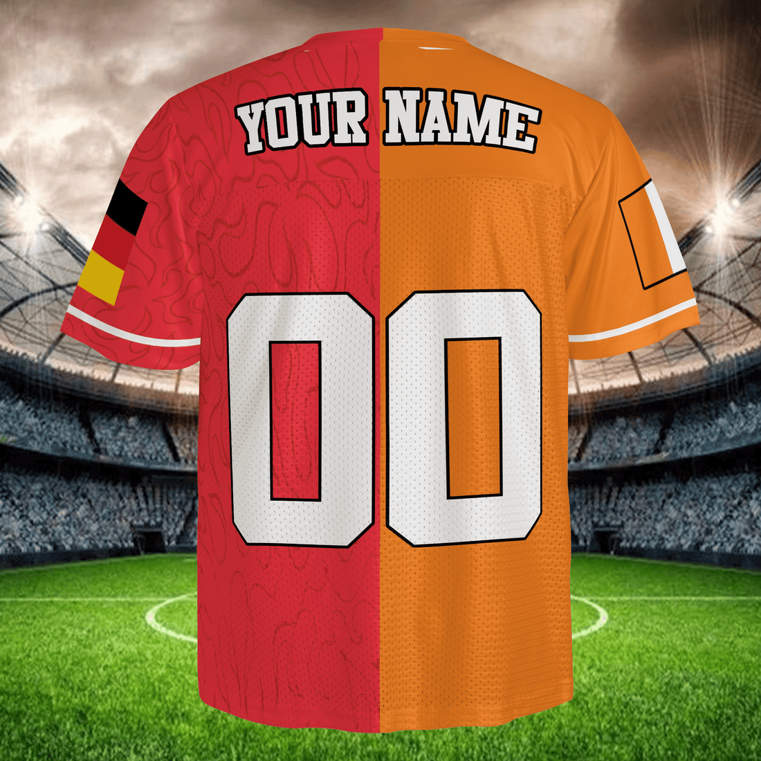 Red Orange Split Football Jersey, Custom Name Number Soccer Shirt, Personalized Fan Gift