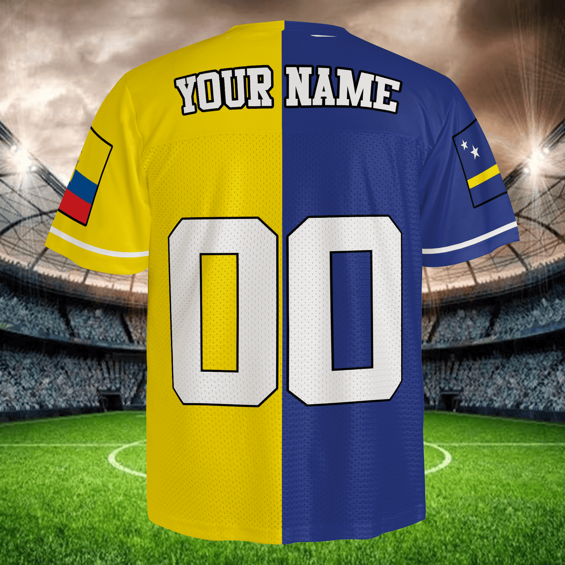 Blue Yellow Split Football Jersey, Custom Name Number Soccer Shirt