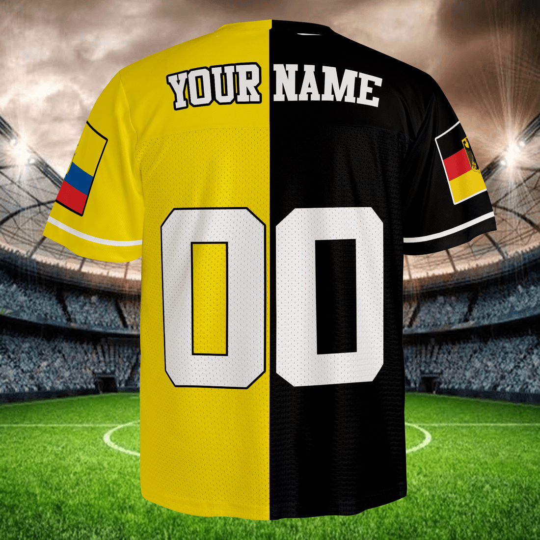 Split Color Soccer Jersey Yellow Black, Custom Name Number Apparel