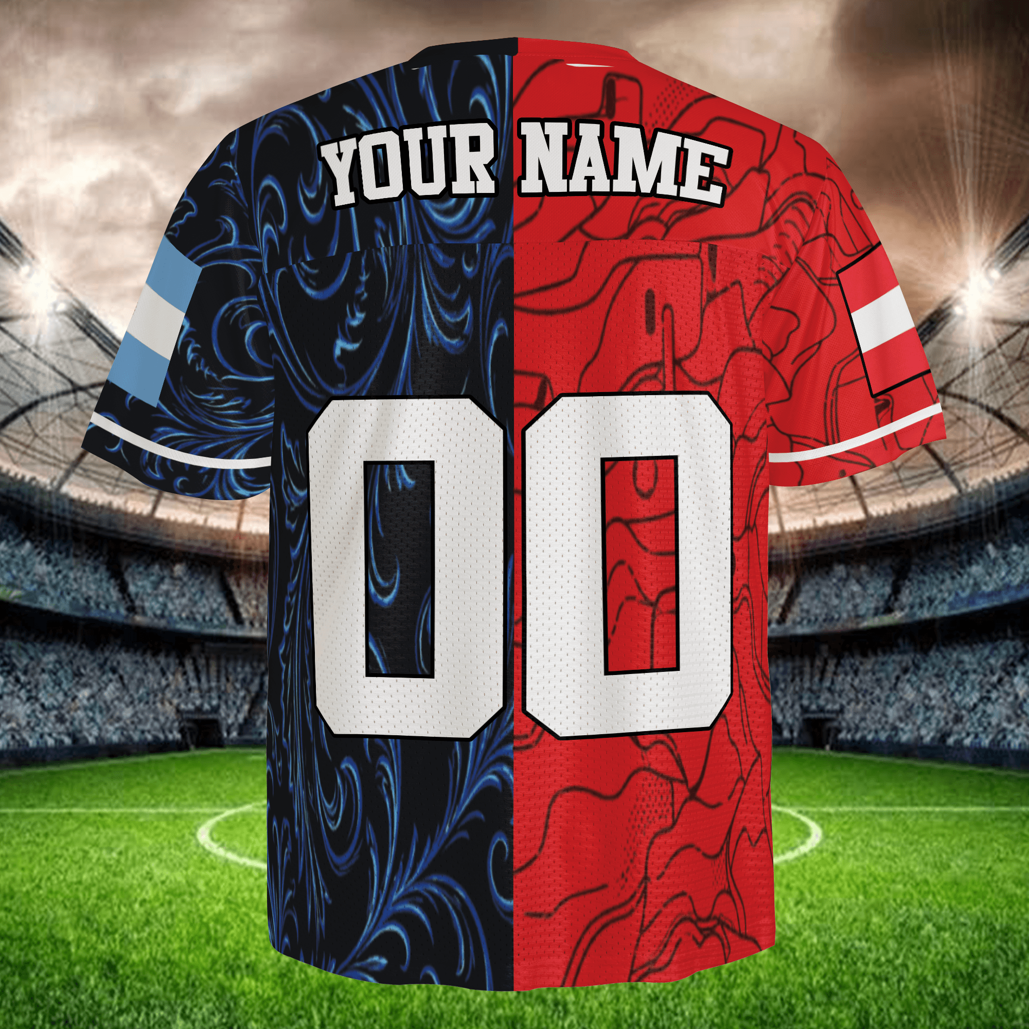 Custom Blue Red Football Jersey, Personalized Name Number Shirt, Soccer Fan Gear