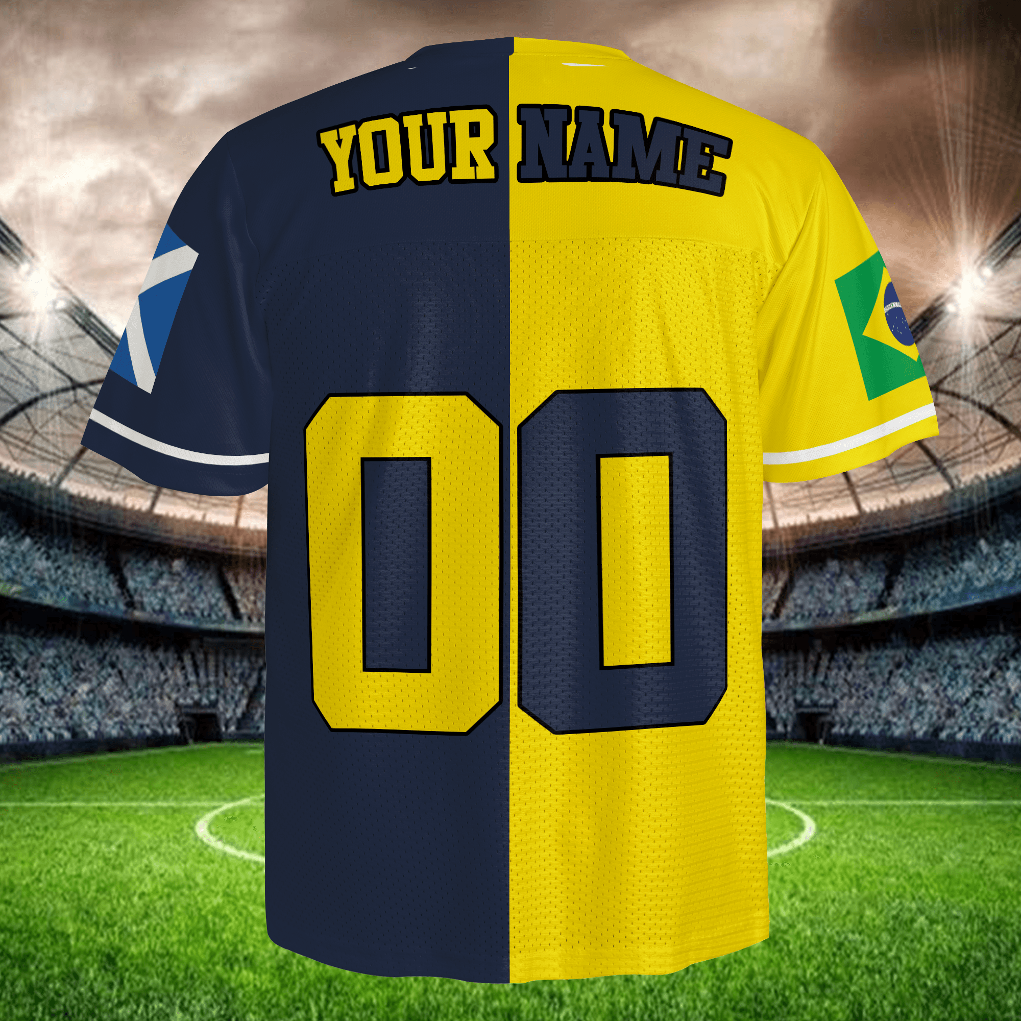 Blue Yellow Color Block Football Jersey, Personalized Name Number Mesh Shirt, Unique Soccer Fan Style