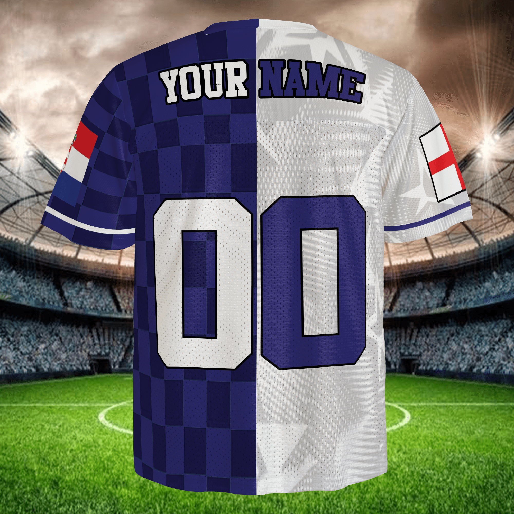 Blue White Split Football Jersey, Custom Name Number Shirt, Dual Nation Mesh Soccer Jersey, International Fan Gift