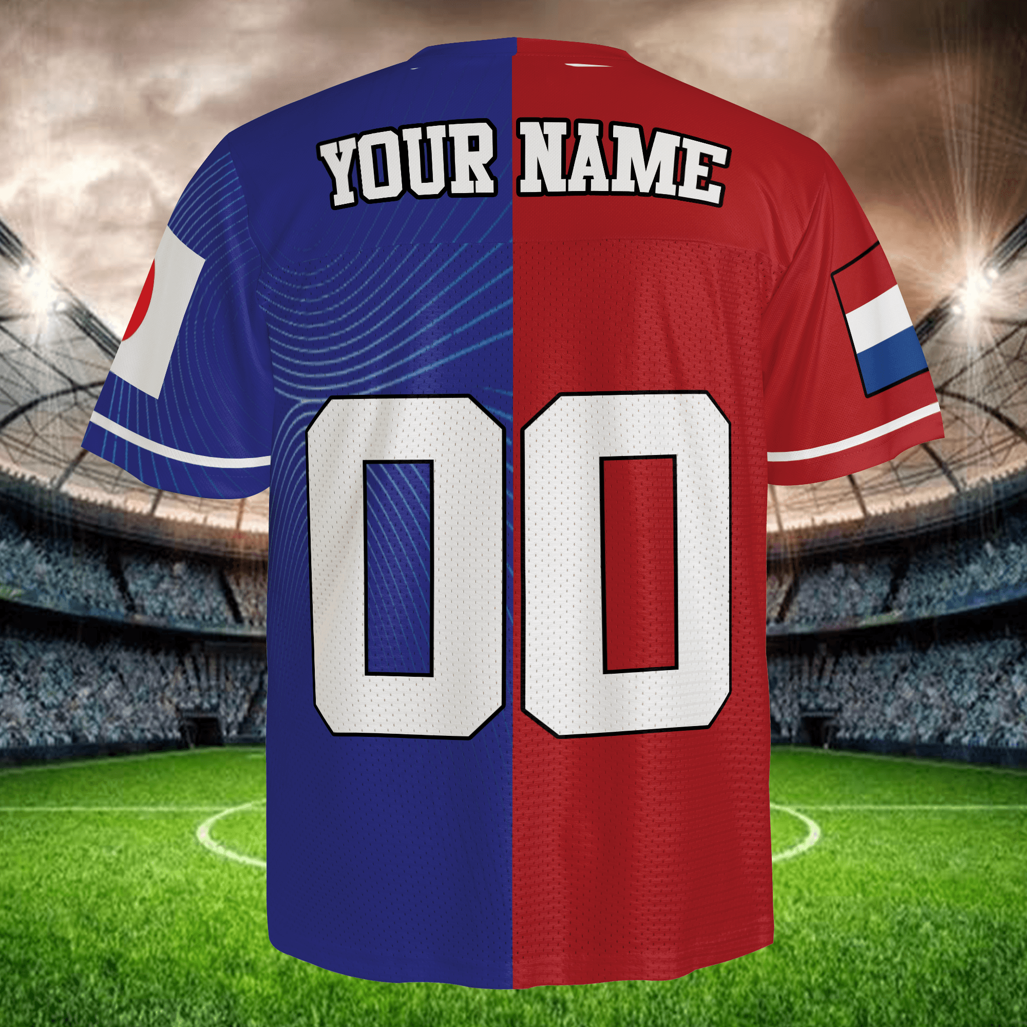 Blue Red Split Football Jersey, Custom Name Number Soccer Shirt, Personalized Fan Gift