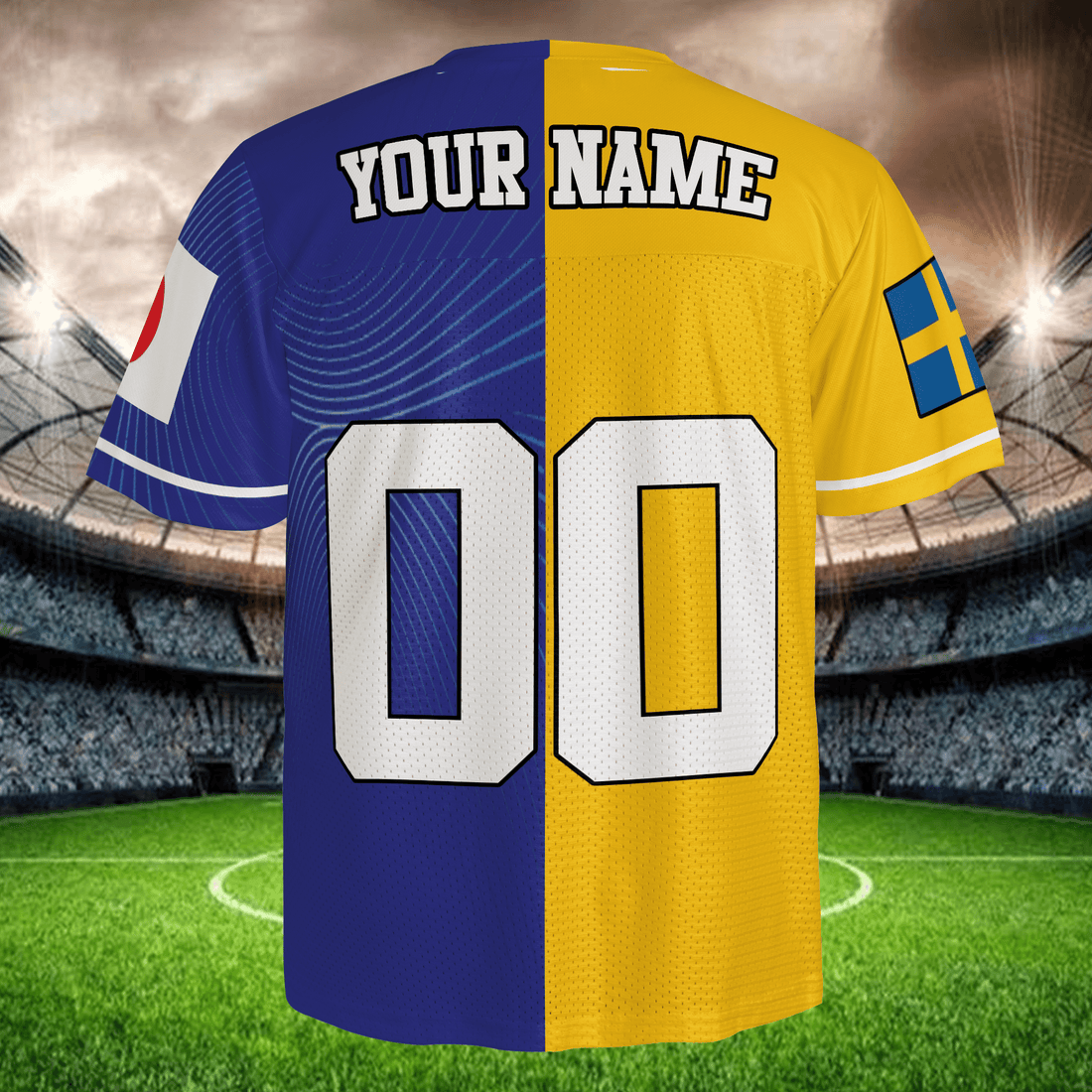 Split Color Soccer Jersey Navy Blue Yellow, Custom Name Number Football Apparel