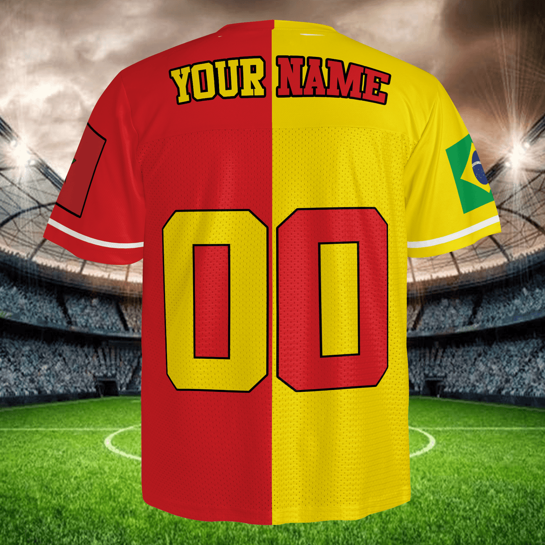 Personalized Name Number Premium Red Yellow Split Football Jersey, Global Fan Edition