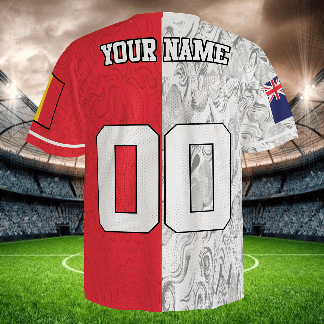 Marble Pattern Split Soccer Jersey, Red White Custom Name Number Shirt