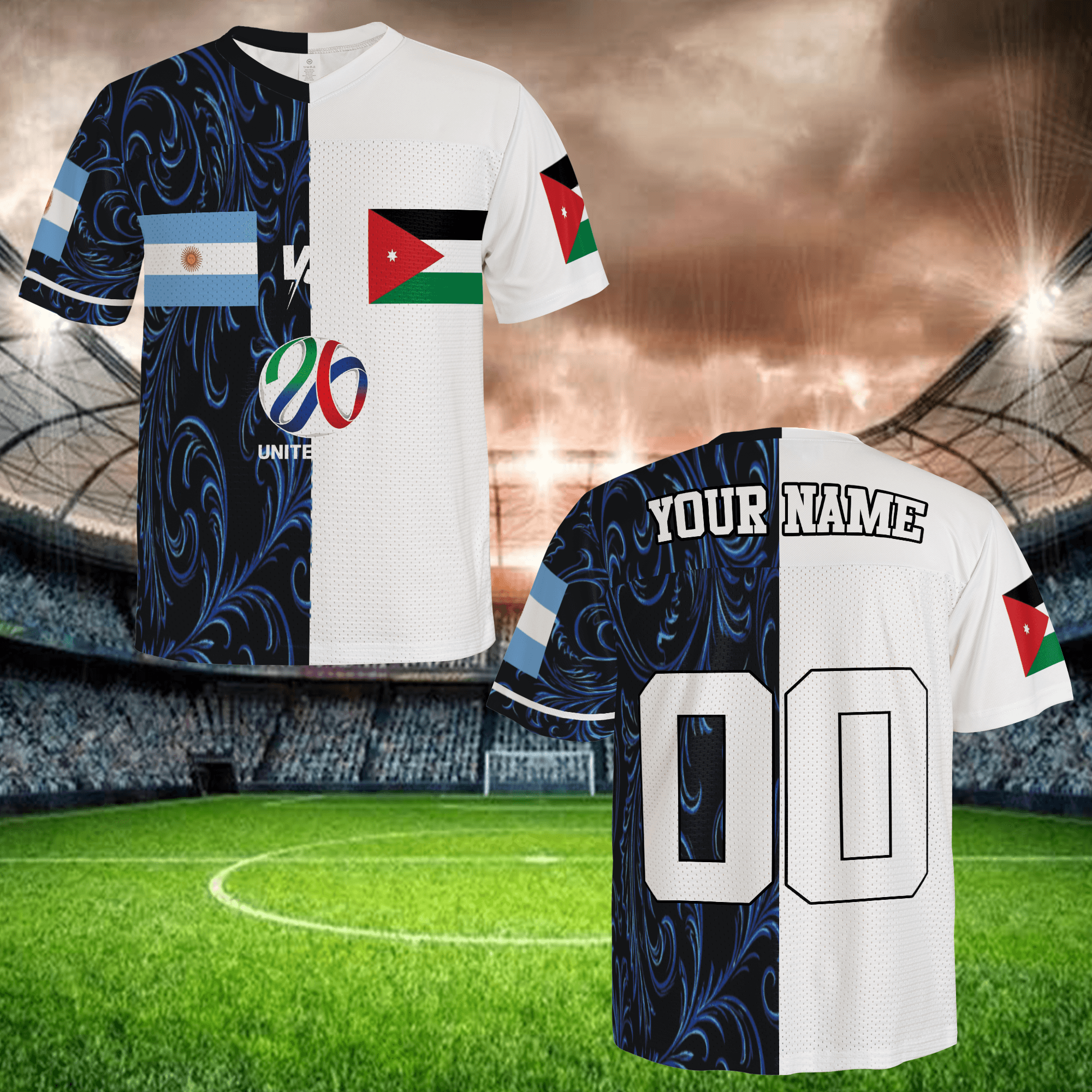 Two Tone Blue White Soccer Jersey, Custom Name Number, Stylish Football Shirt