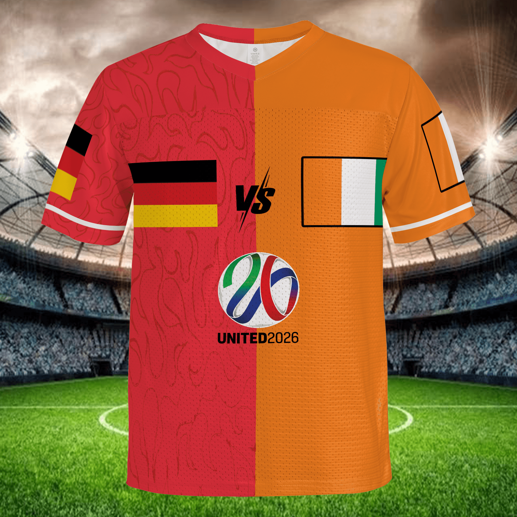 Red Orange Split Football Jersey, Custom Name Number Soccer Shirt, Personalized Fan Gift