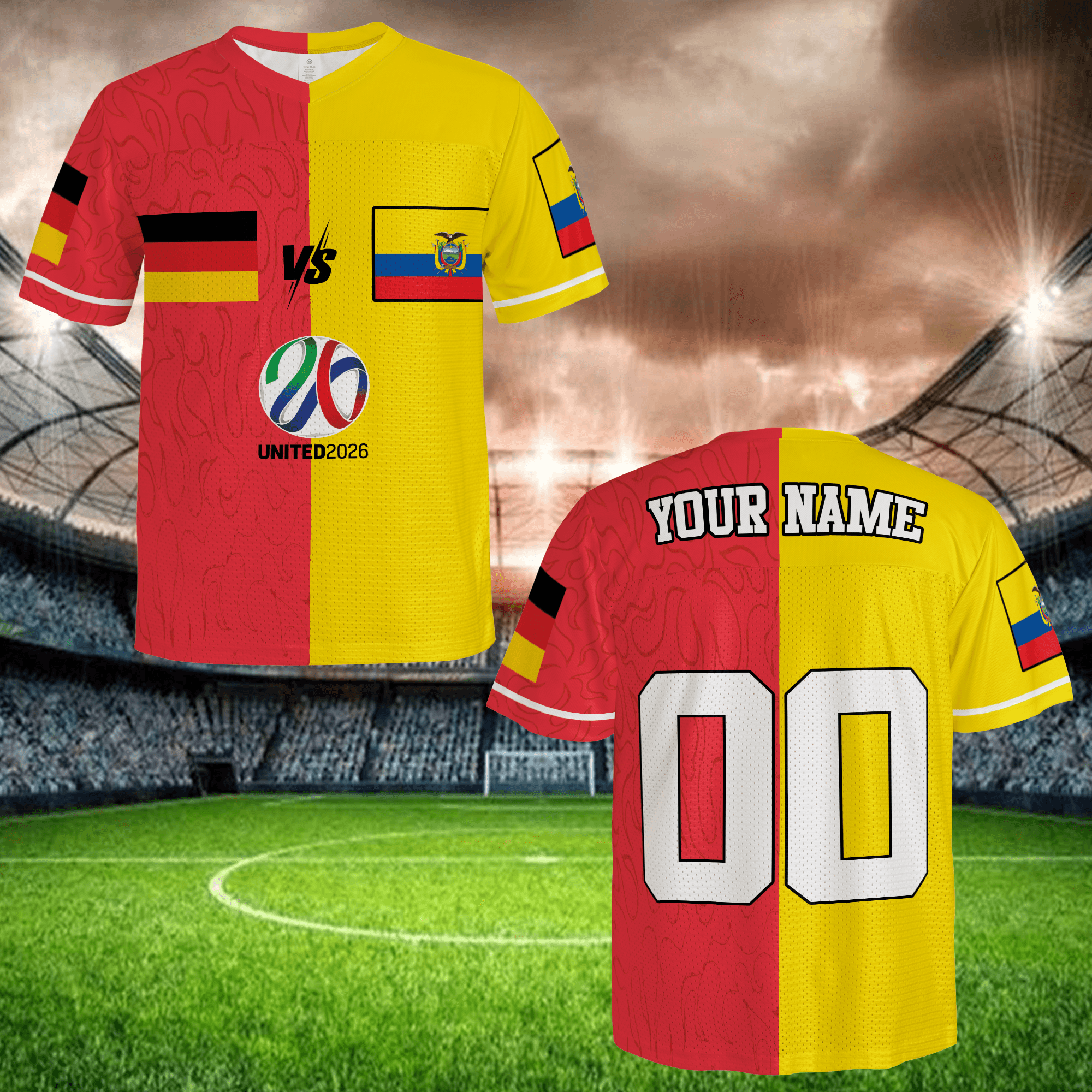 Germany vs South America Split Soccer Jersey, Custom Name Number Football Shirt, Two Tone Fan Apparel