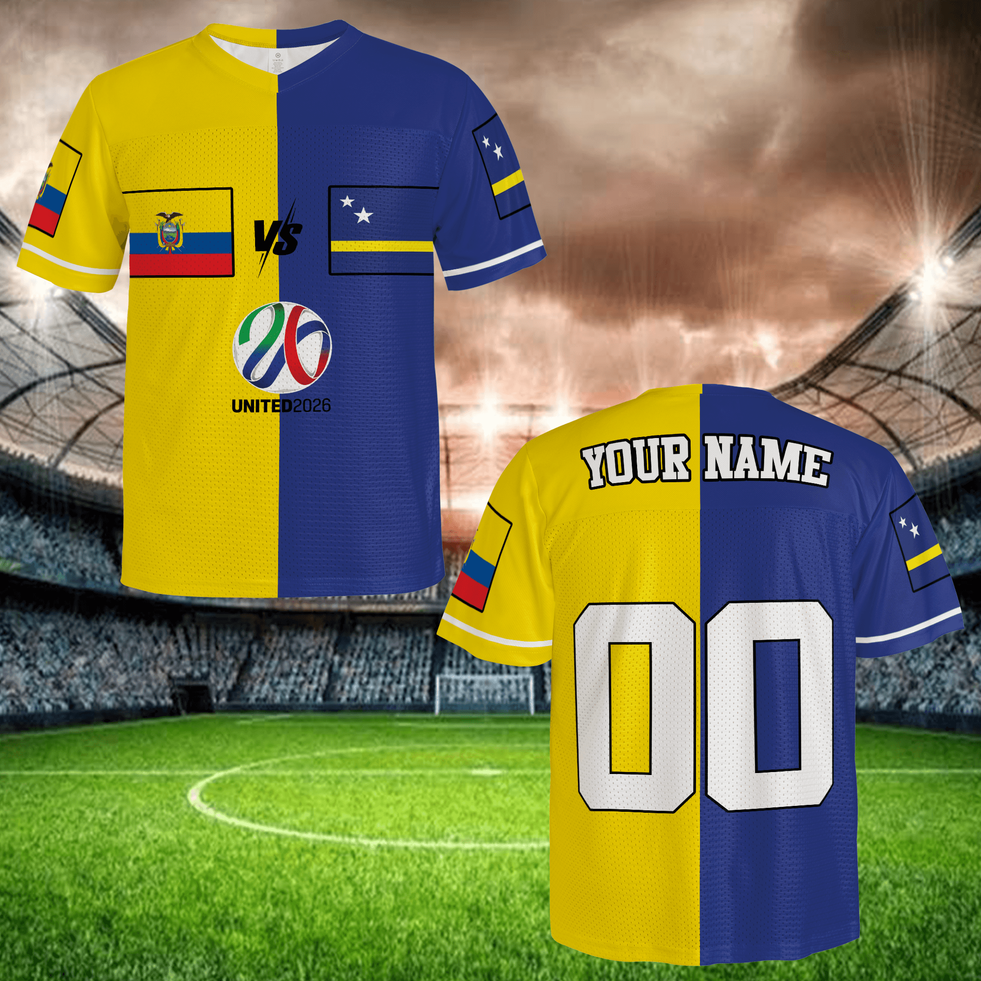 Blue Yellow Split Football Jersey, Custom Name Number Soccer Shirt