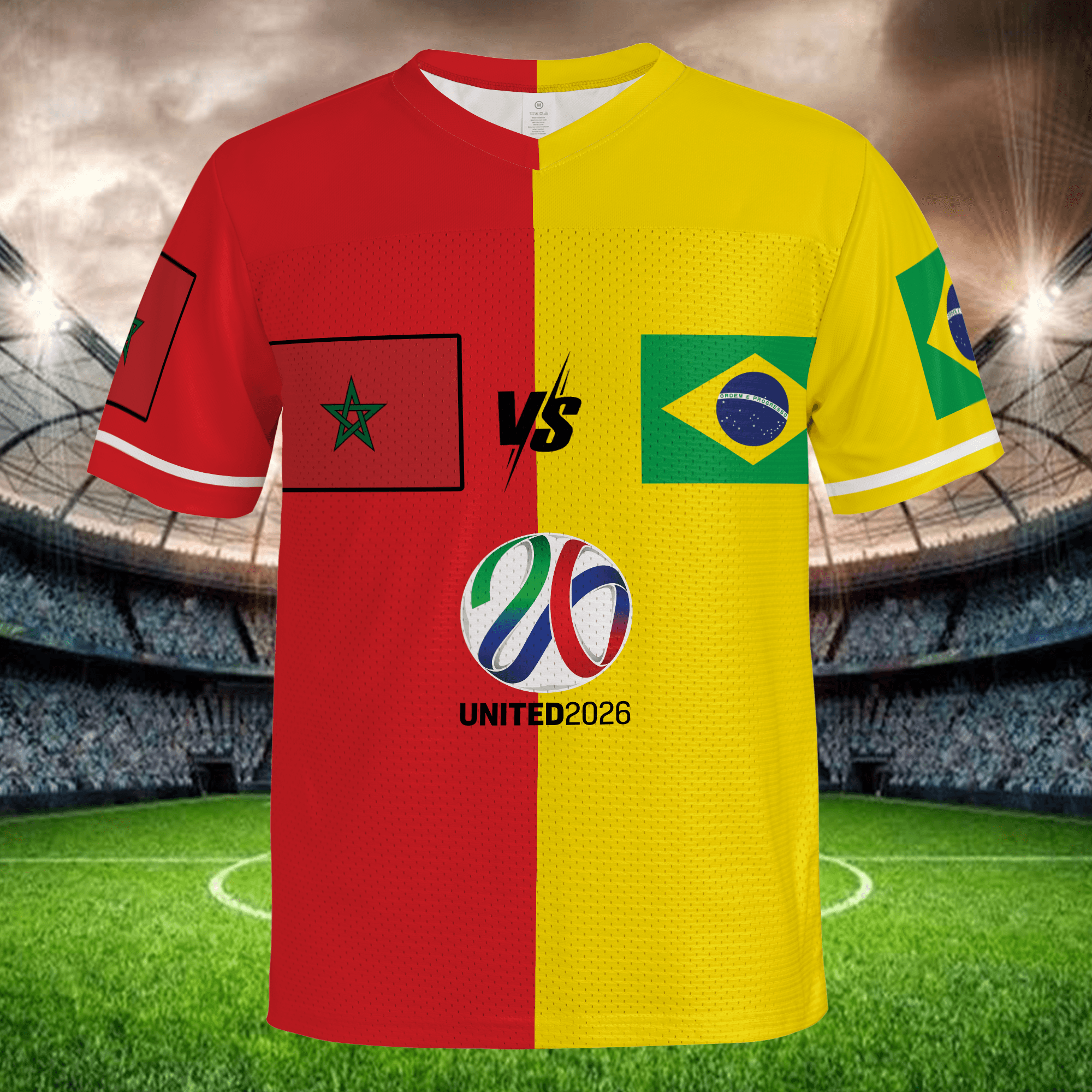 Personalized Name Number Premium Red Yellow Split Football Jersey, Global Fan Edition