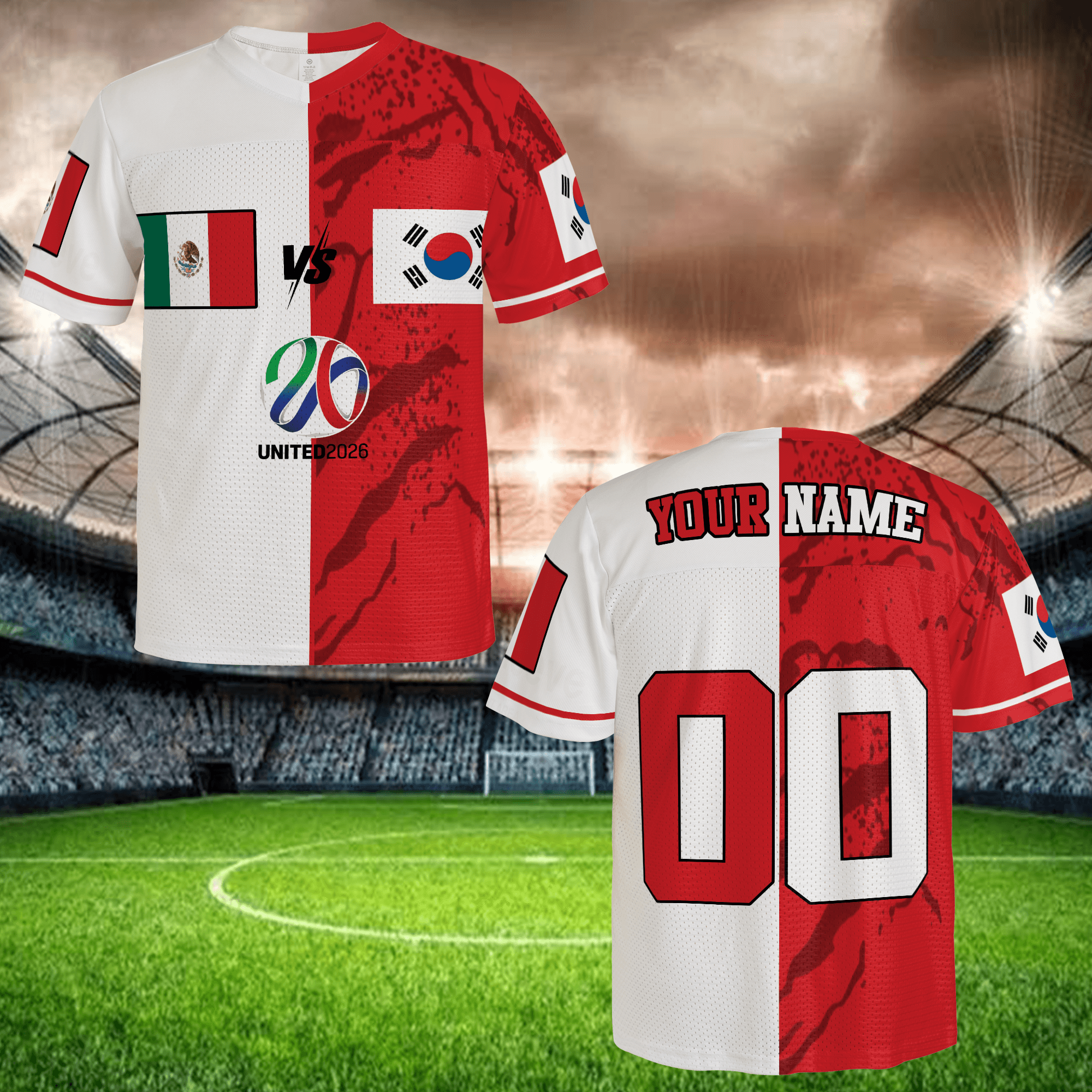 Half Red Half White Soccer Jersey, Unique Pattern Football Shirt, Custom Name Number