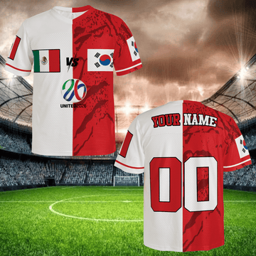 Half Red Half White Soccer Jersey, Unique Pattern Football Shirt, Custom Name Number