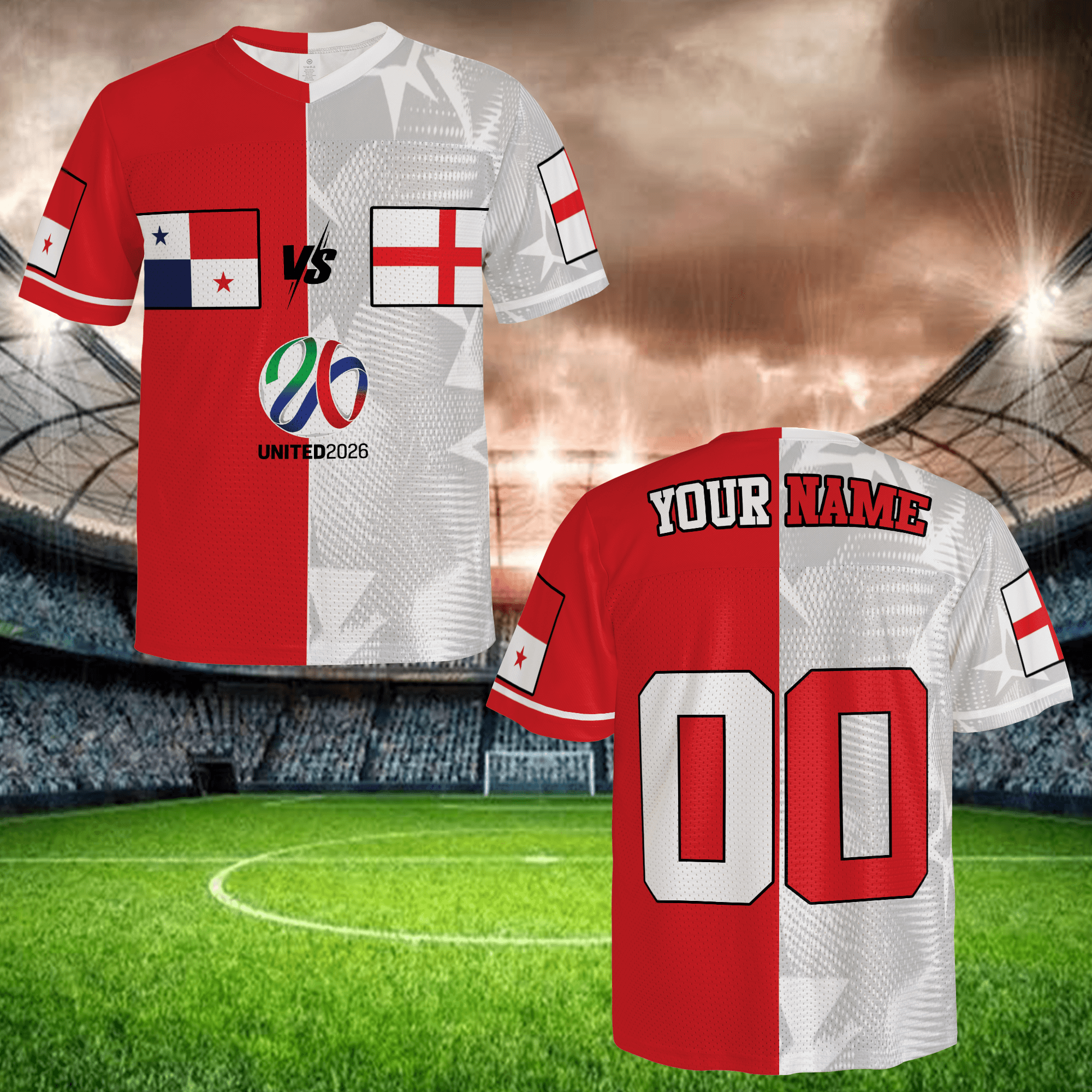 Red White Split Soccer Jersey Custom Name & Number Limited Fan Edition