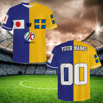 Split Color Soccer Jersey Navy Blue Yellow, Custom Name Number Football Apparel