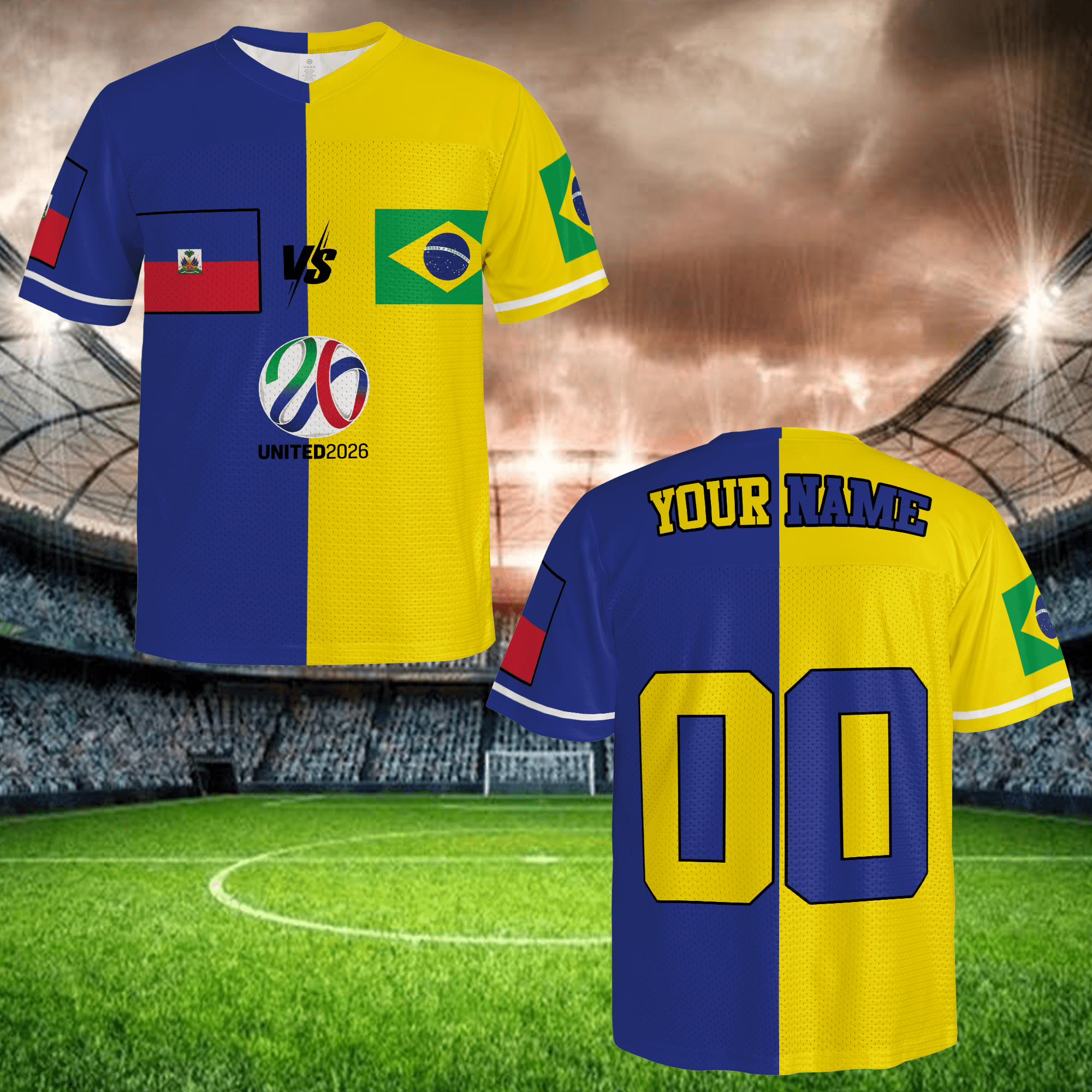 Custom Blue Yellow Soccer Jersey, Split Color Football Shirt with Name Number, International Fan Style