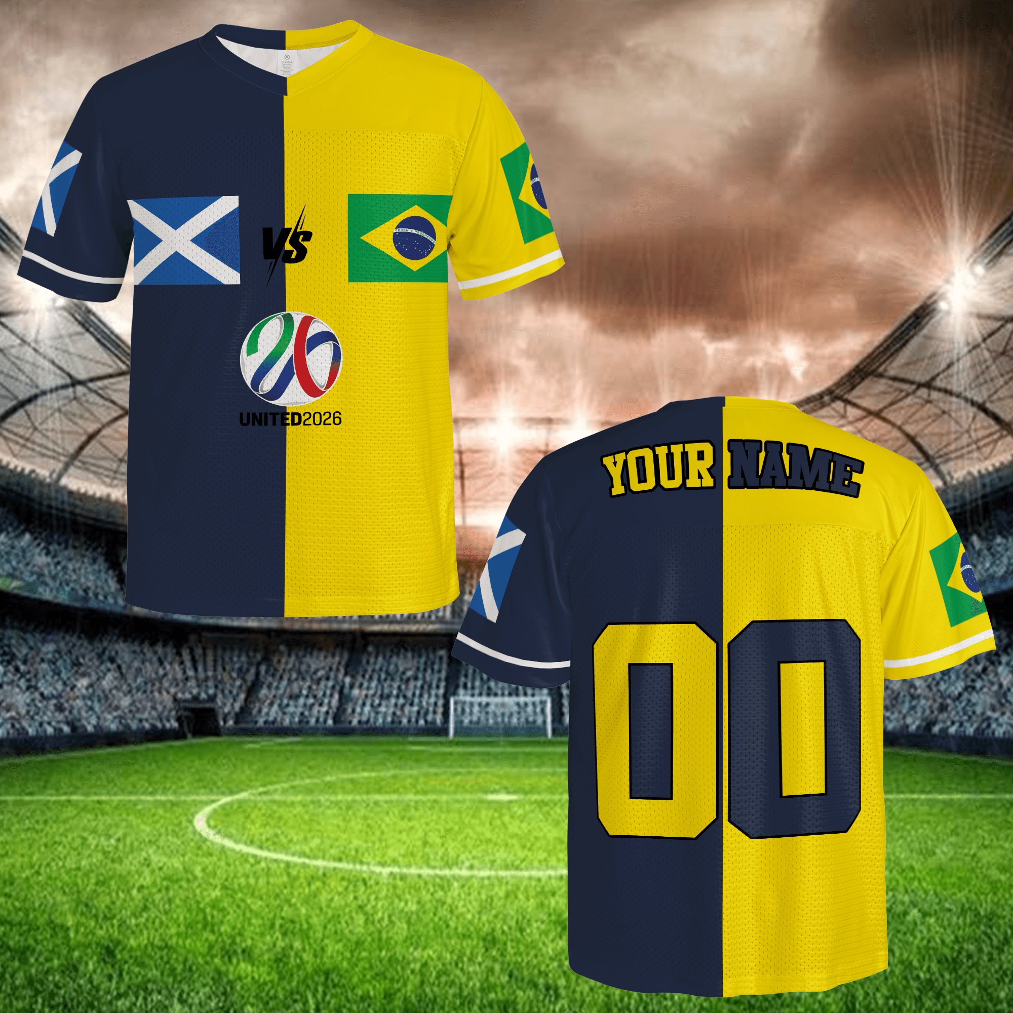 Blue Yellow Color Block Football Jersey, Personalized Name Number Mesh Shirt, Unique Soccer Fan Style