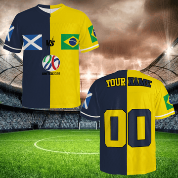 Blue Yellow Color Block Football Jersey, Personalized Name Number Mesh Shirt, Unique Soccer Fan Style