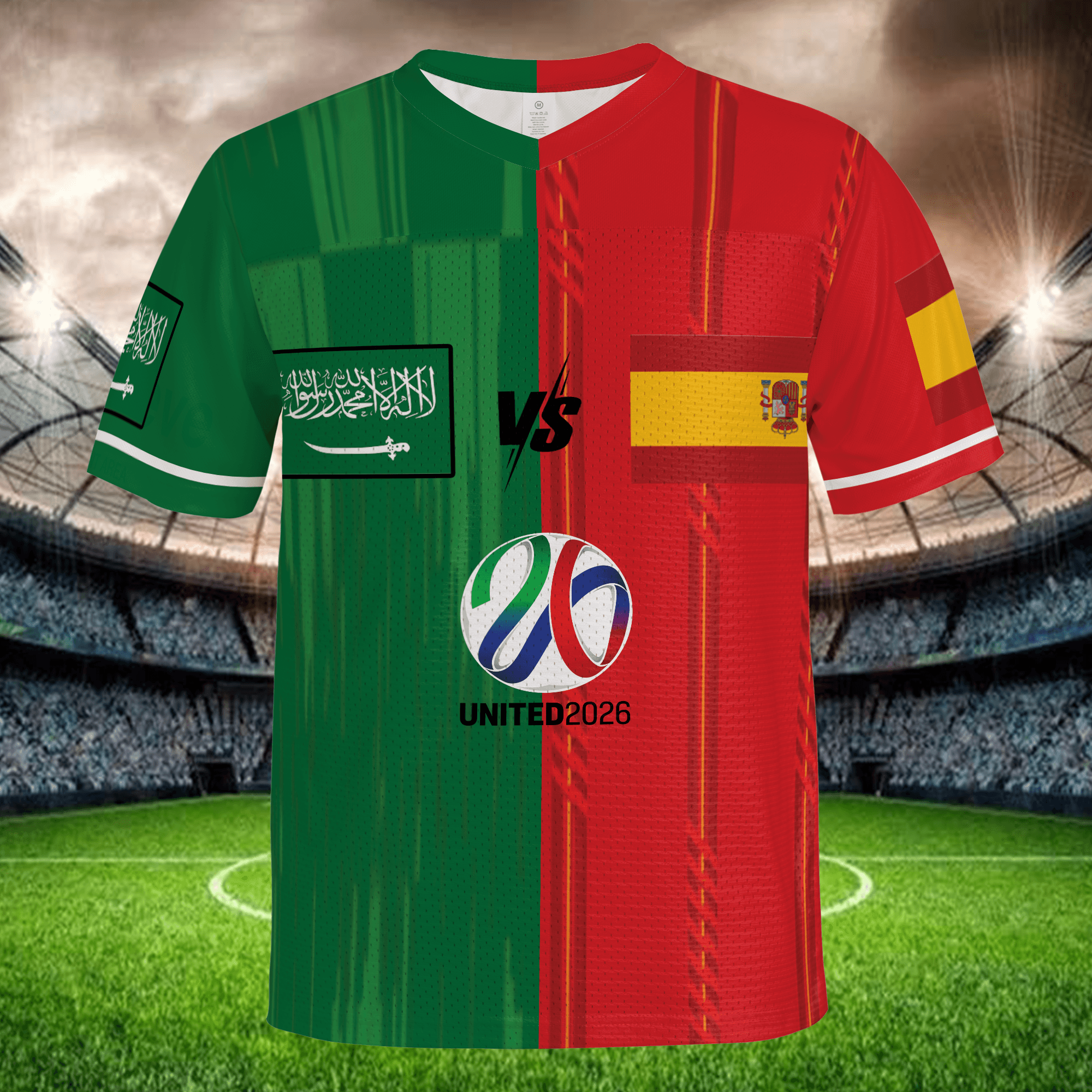 International Match Split Soccer Jersey, Red Yellow Mesh Shirt, Personalized Name Number, Global Football Fan Apparel