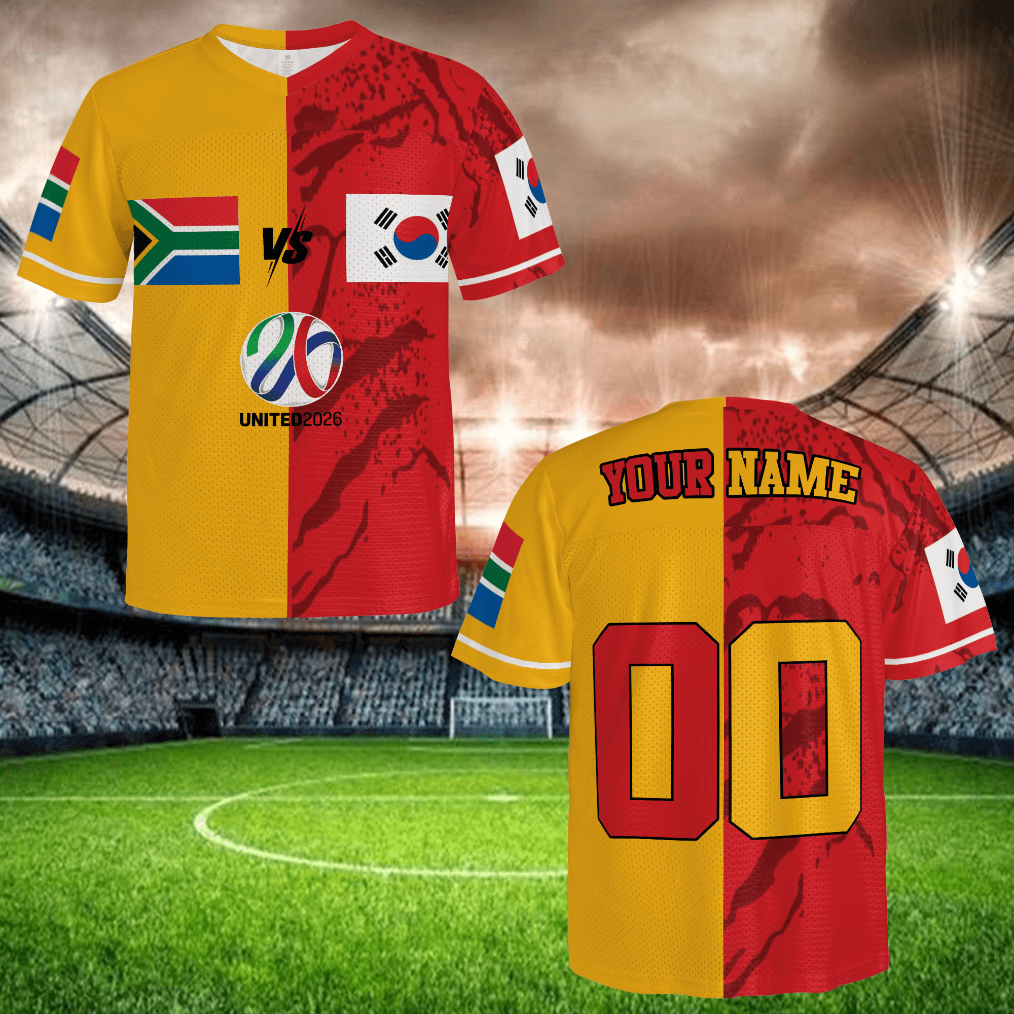 Custom Football Jersey Yellow Red, Name Number Shirt, Premium Fan Apparel