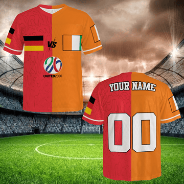 Red Orange Split Football Jersey, Custom Name Number Soccer Shirt, Personalized Fan Gift