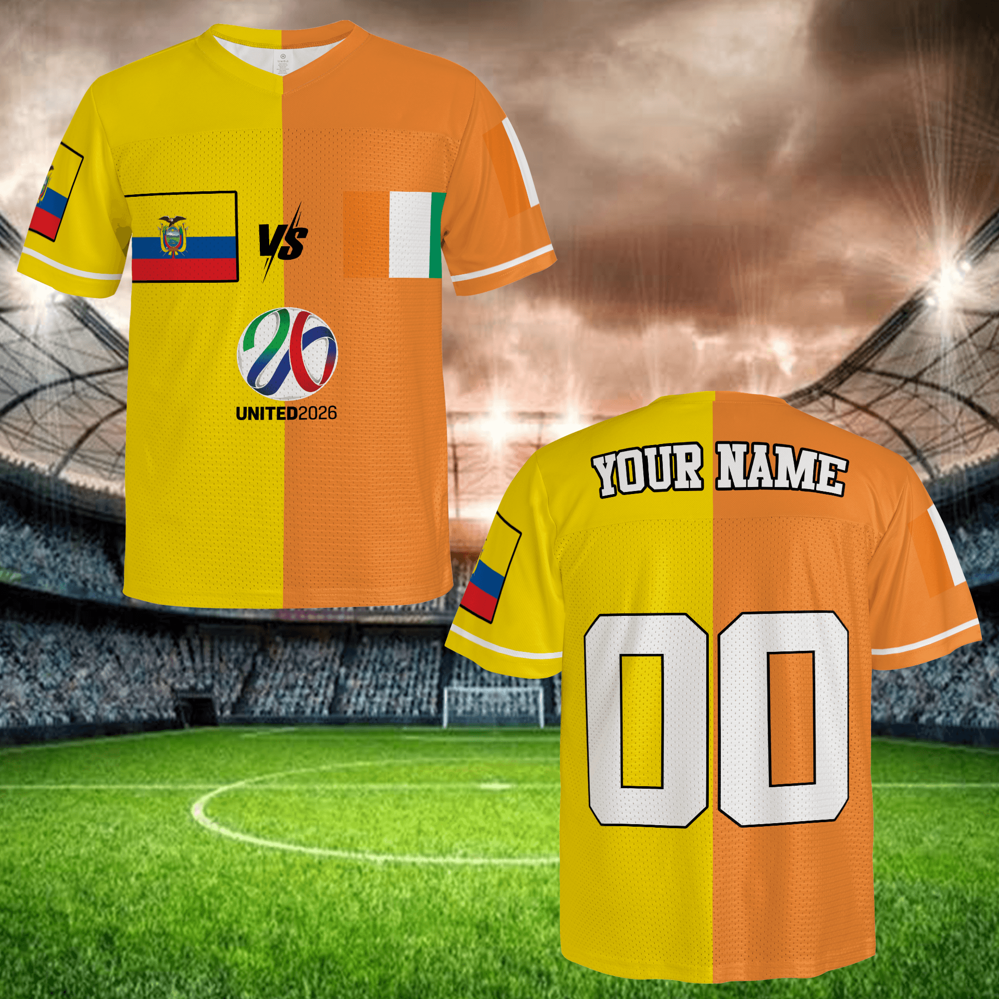 Custom Split Soccer Jersey Yellow Orange, Personalized Football Shirt