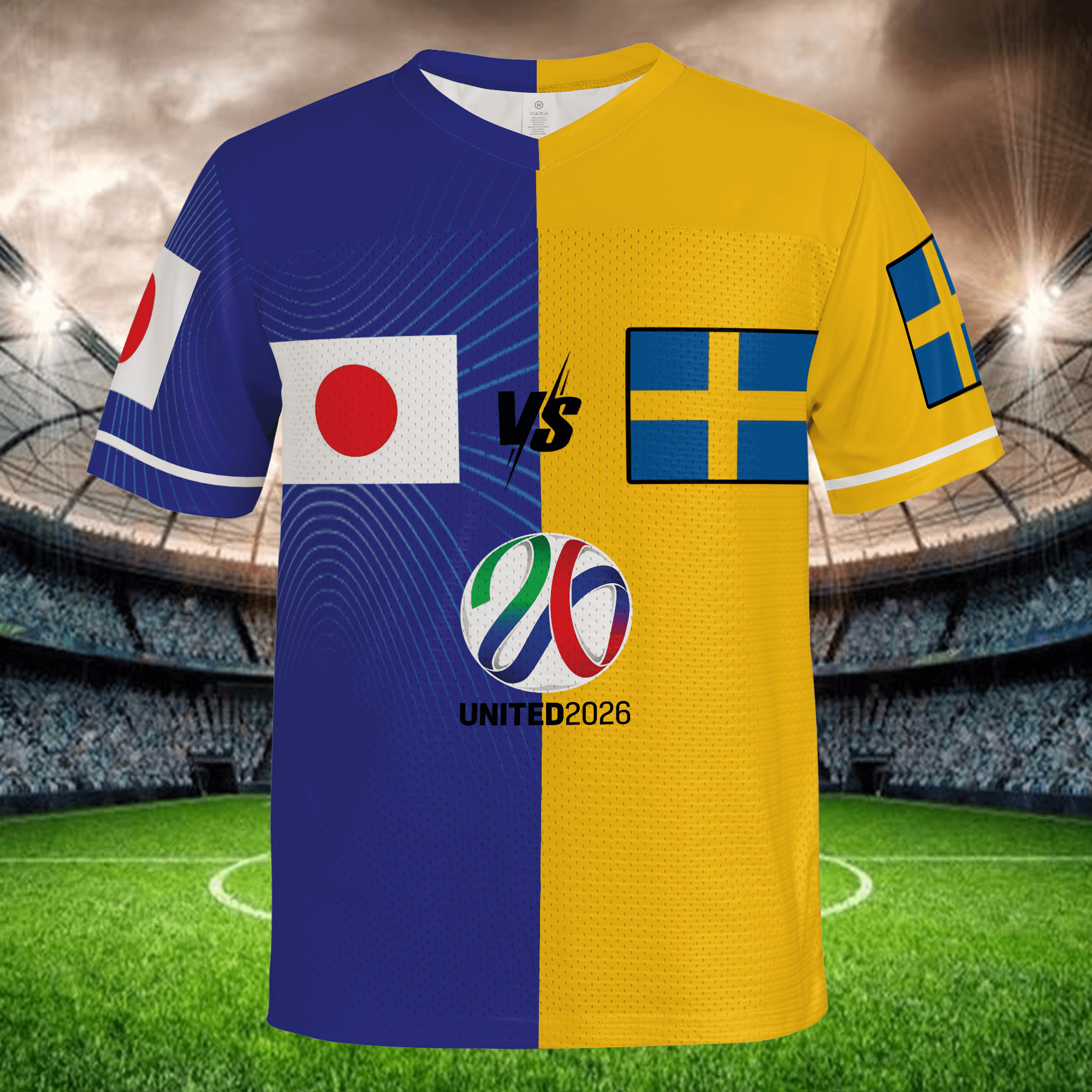 Split Color Soccer Jersey Navy Blue Yellow, Custom Name Number Football Apparel