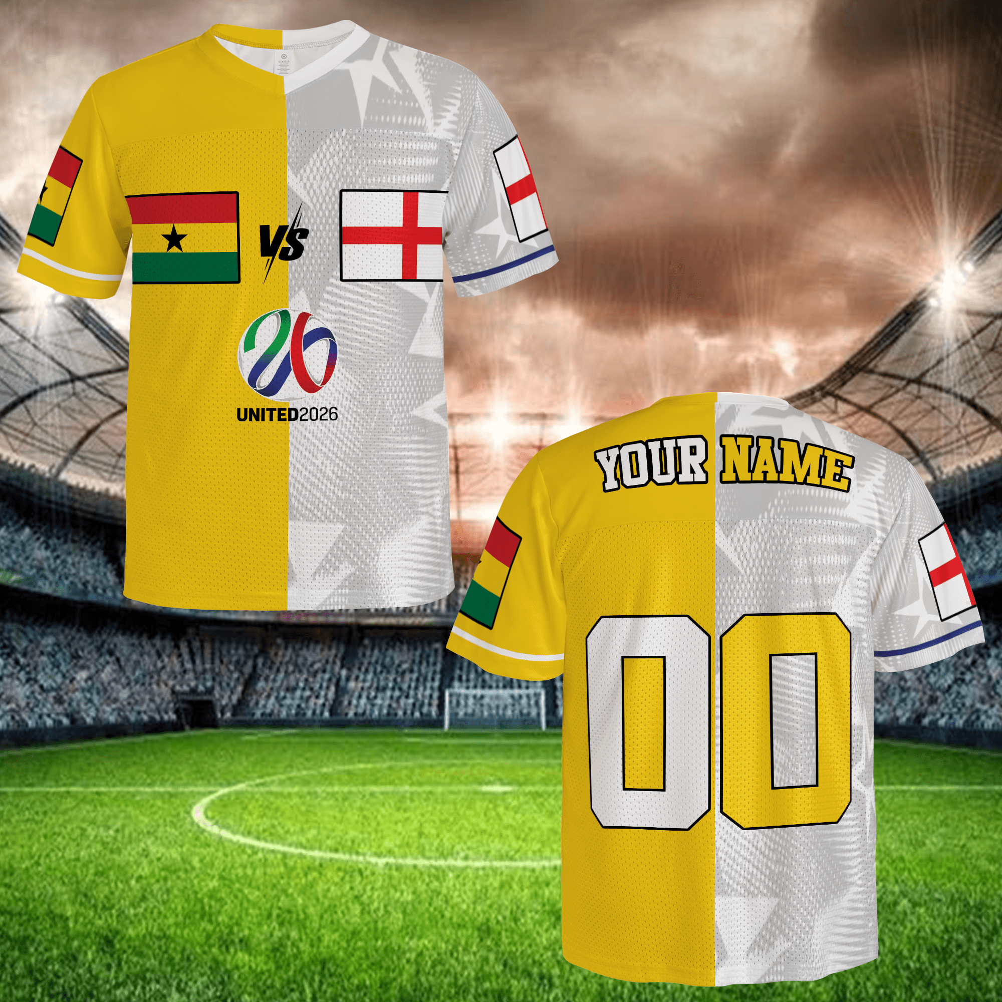 Yellow White Split Soccer Jersey, Personalized Name Number, Mesh Football Shirt, International Match Fan Apparel