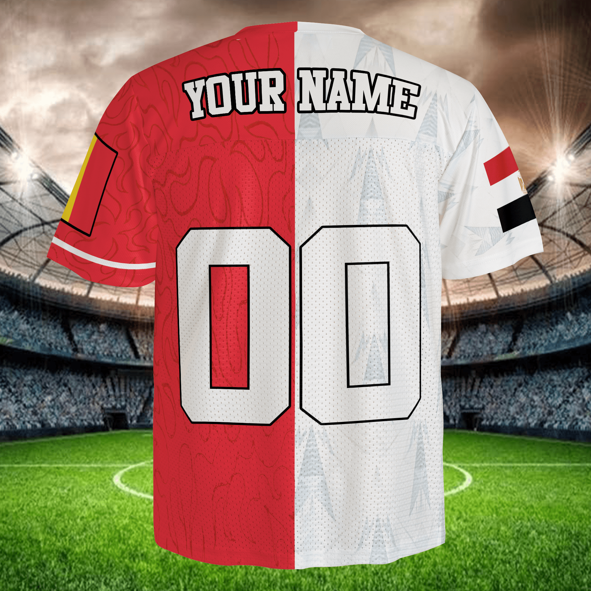 Red White Split Football Jersey, Personalized Name Number Soccer Shirt, Fan Gift