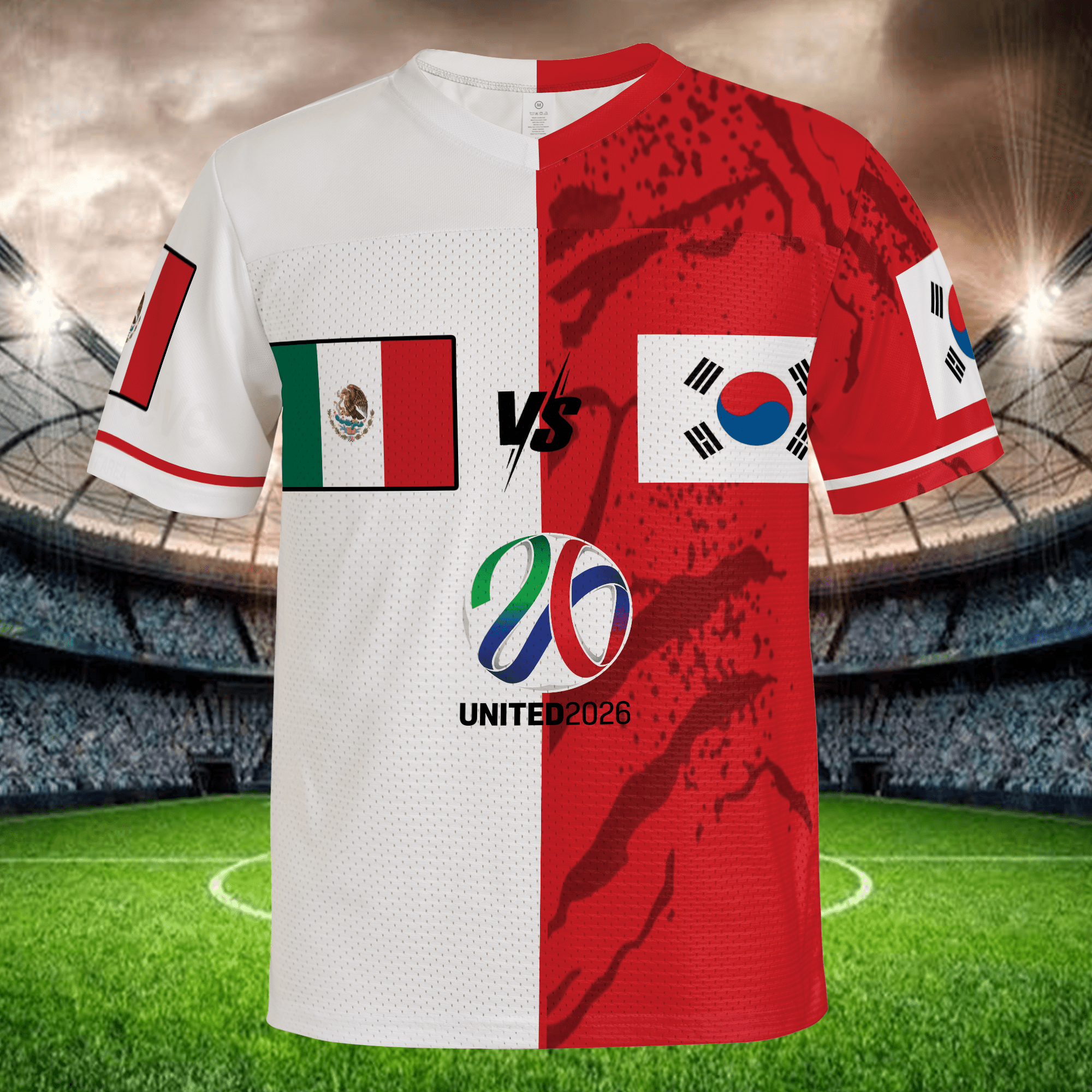 Half Red Half White Soccer Jersey, Unique Pattern Football Shirt, Custom Name Number