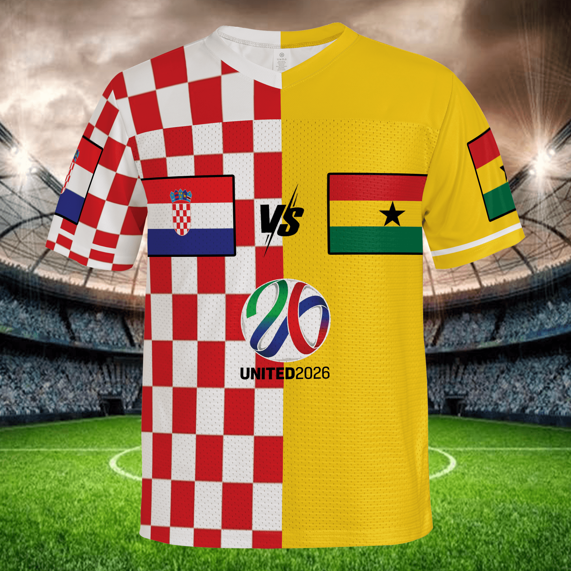 Split Color Football Jersey Red Checker Yellow, Personalized Name Number Soccer Apparel