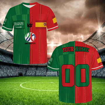 International Match Split Soccer Jersey, Red Yellow Mesh Shirt, Personalized Name Number, Global Football Fan Apparel