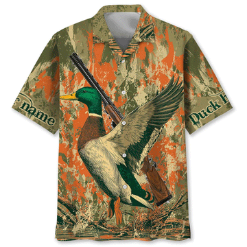 Custom Name Duck Hunting Hawaiian Shirt Vintage Aloha Button Down Personalized Gift for Hunters