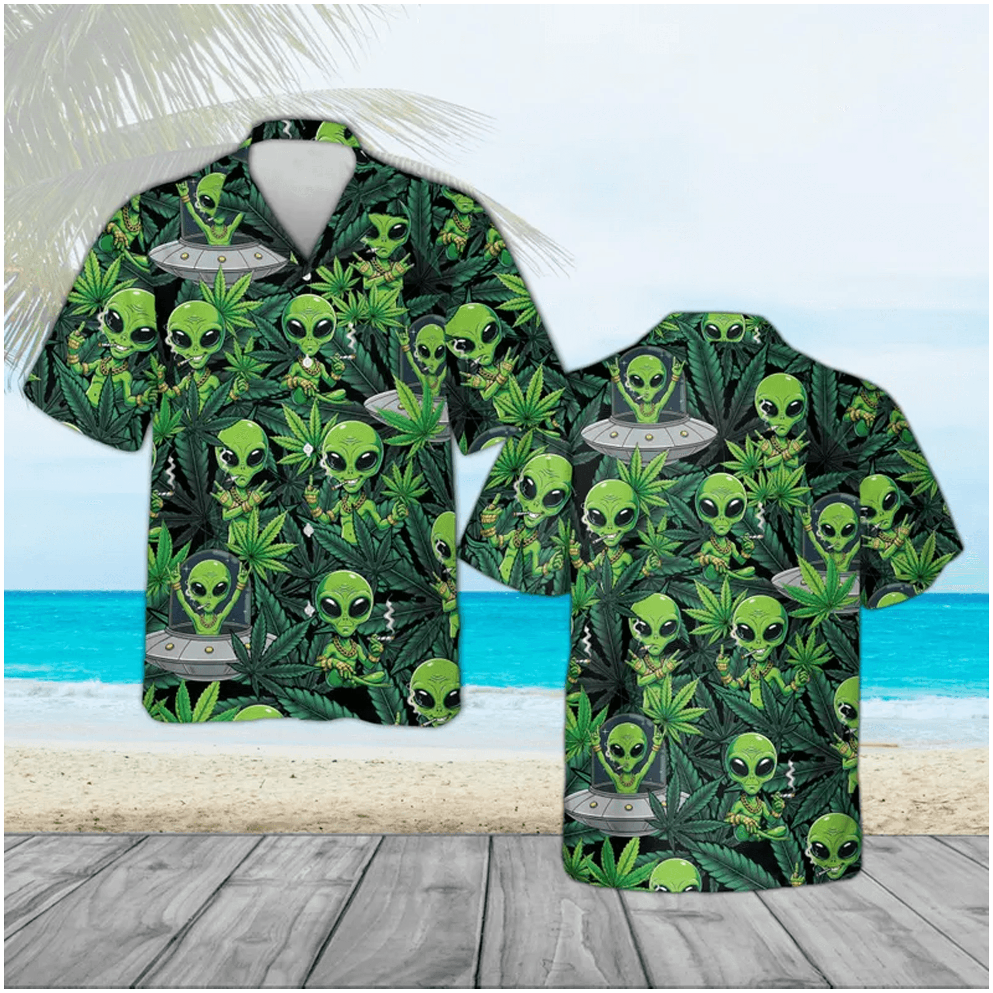 Alien Hawaiian Shirt  Funny Green Alien AOP Space Theme Button Up for Kids & Adults