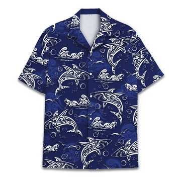 Neon Shark Hawaiian Shirt  Cyberpunk Jellyfish Aloha Shirt, Short Sleeve Button Down for Men Women Youth